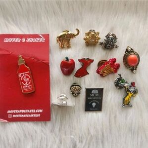 Lot Of 12 Lapel Pins Brooches Apple Dress Shoes Scull Frog Elephant Cat In A Hat